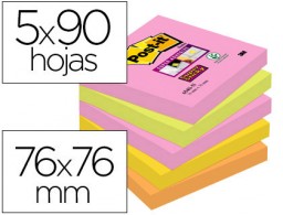 5 blocs de 90 notas adhesivas quita y pon Post-it Super Sticky 76x76mm. colores surtidos
